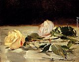 Eduard Manet Famous Paintings - Two Roses On A Tablecloth